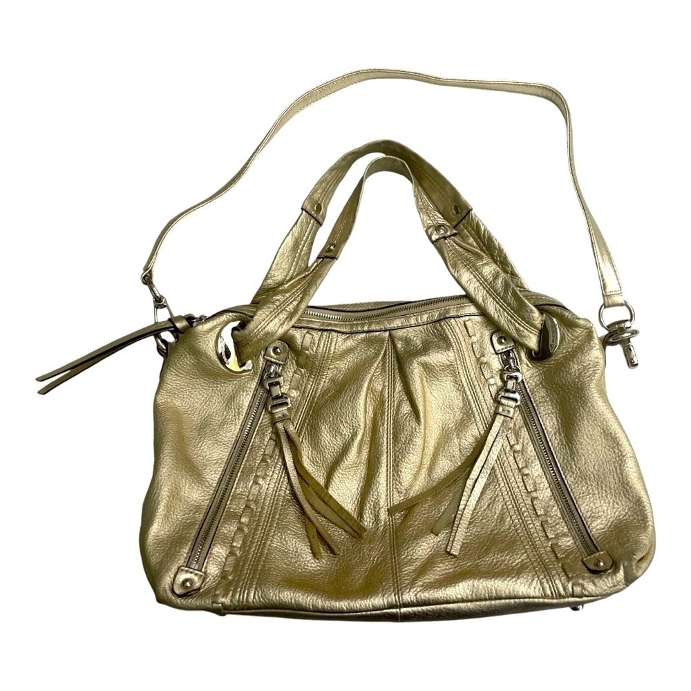 Makowsky Metallic Gold Genuine Leather Satchel Shoulder Crossbody Bag - Picture 10 of 16